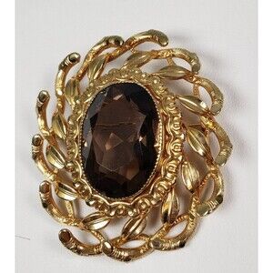 Danecraft 1960's Signed 1/20  12 K G.F. Mid Century Oval Smokey Topaz Brooch